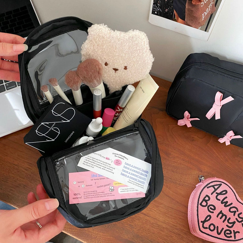 INSTOCK- Cute Bow Storage Makeup Bag – Dorm & Travel Ready
