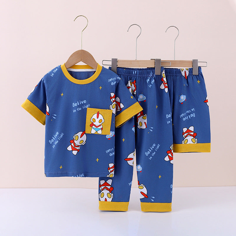 Boys’ Summer Cotton Pajama Set – 3-Piece Suit