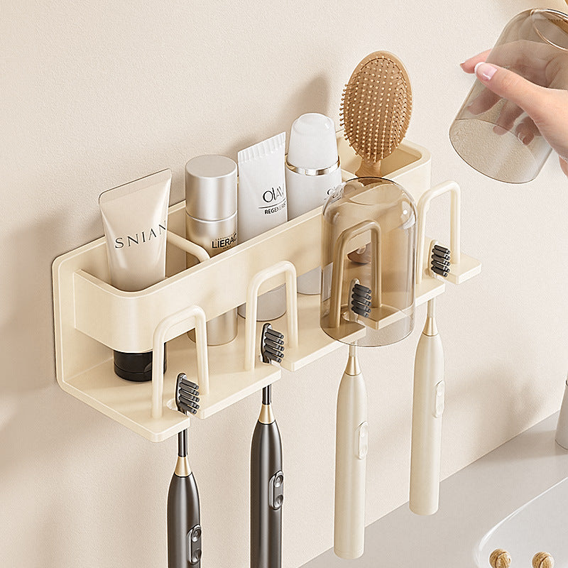 Cream Style Wall-Mounted Toothbrush & Mouthwash Rack
