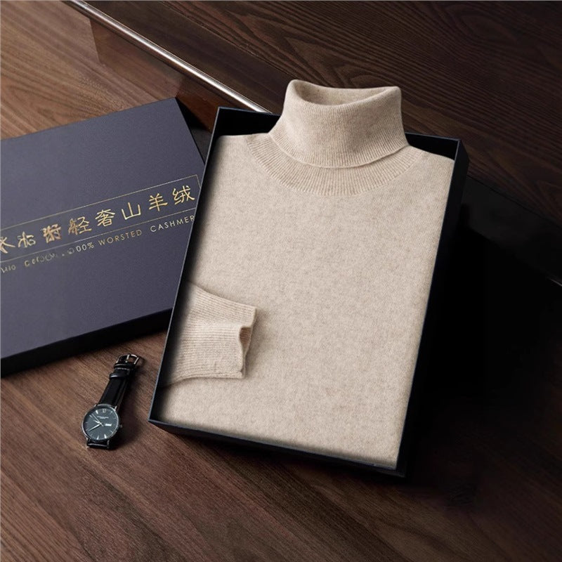 Men’s High Neck Fleece-Lined Sweater – Slim Fit Knit