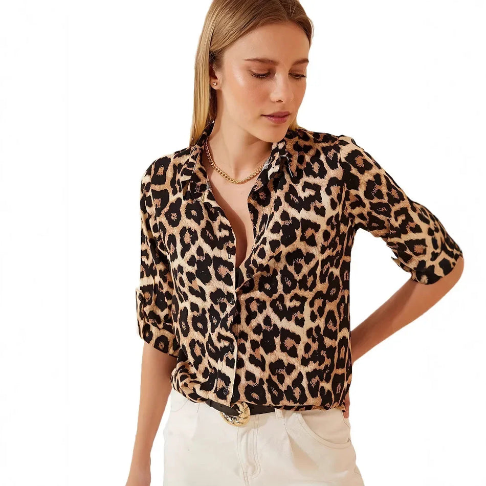 STOCK-Leopard Print Long Sleeve Button-Up Shirt – Chic &