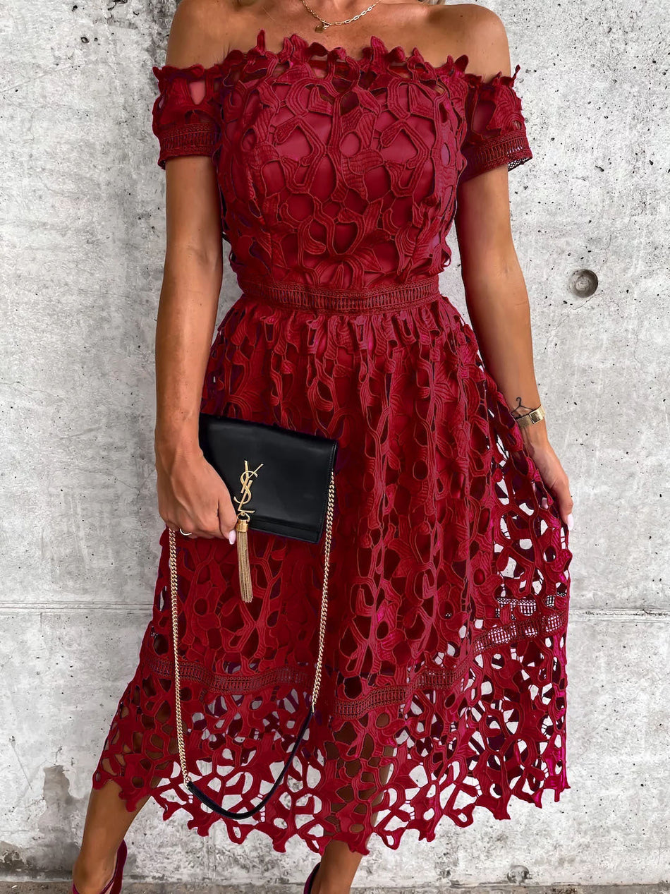 One-Word Collar Lace Dress - 2026 "INS" Romantic Sheer Luxe