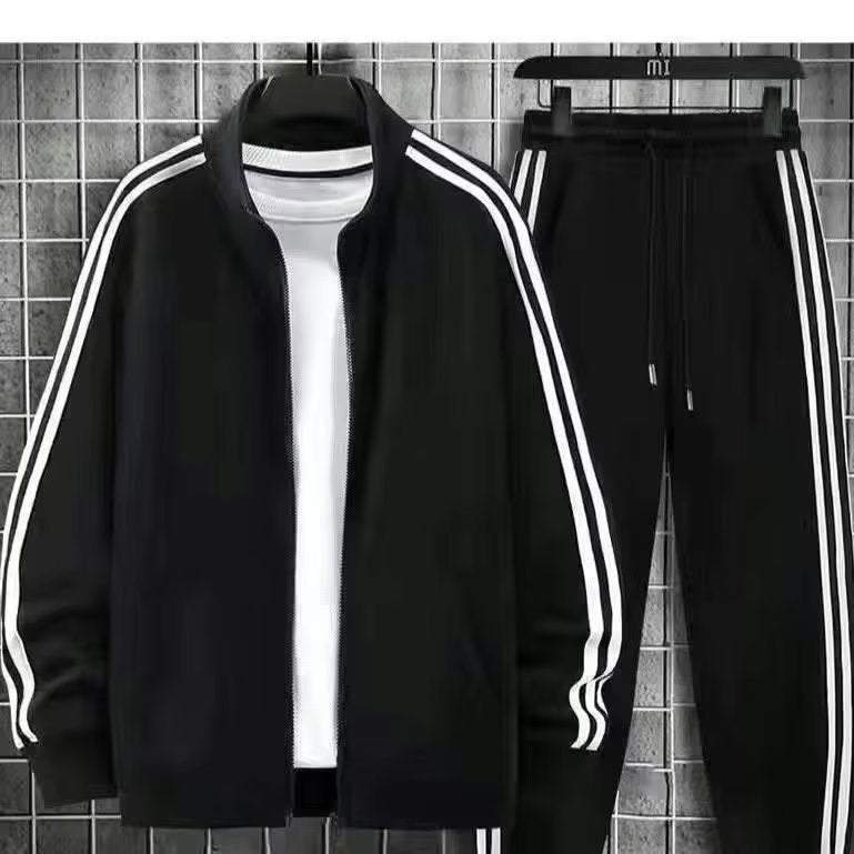 Men's Sportswear Set – 3-Bar Jacket & Jogger Pants Combo