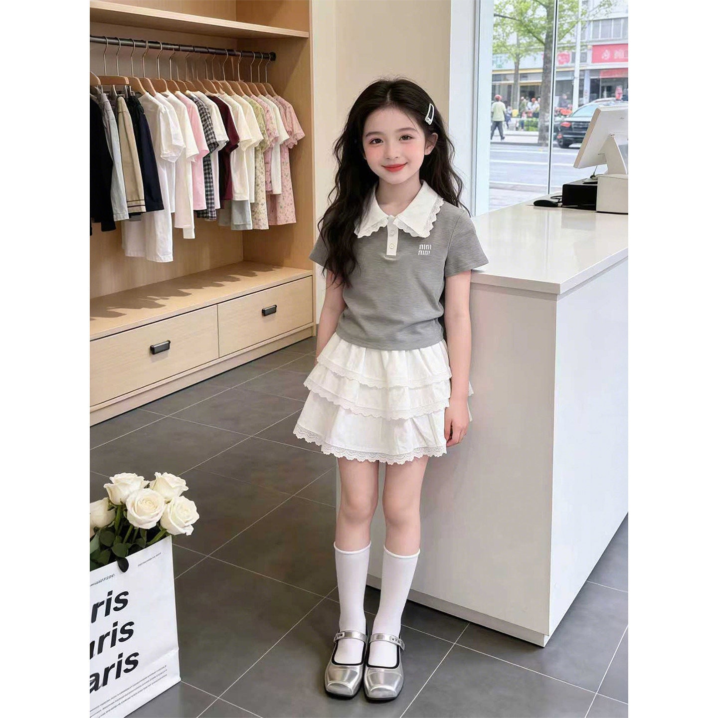 Girls Lace Polo Shirt & Cake Skirt Set – Elegant Kids Fashion Nepal | Tudoholic