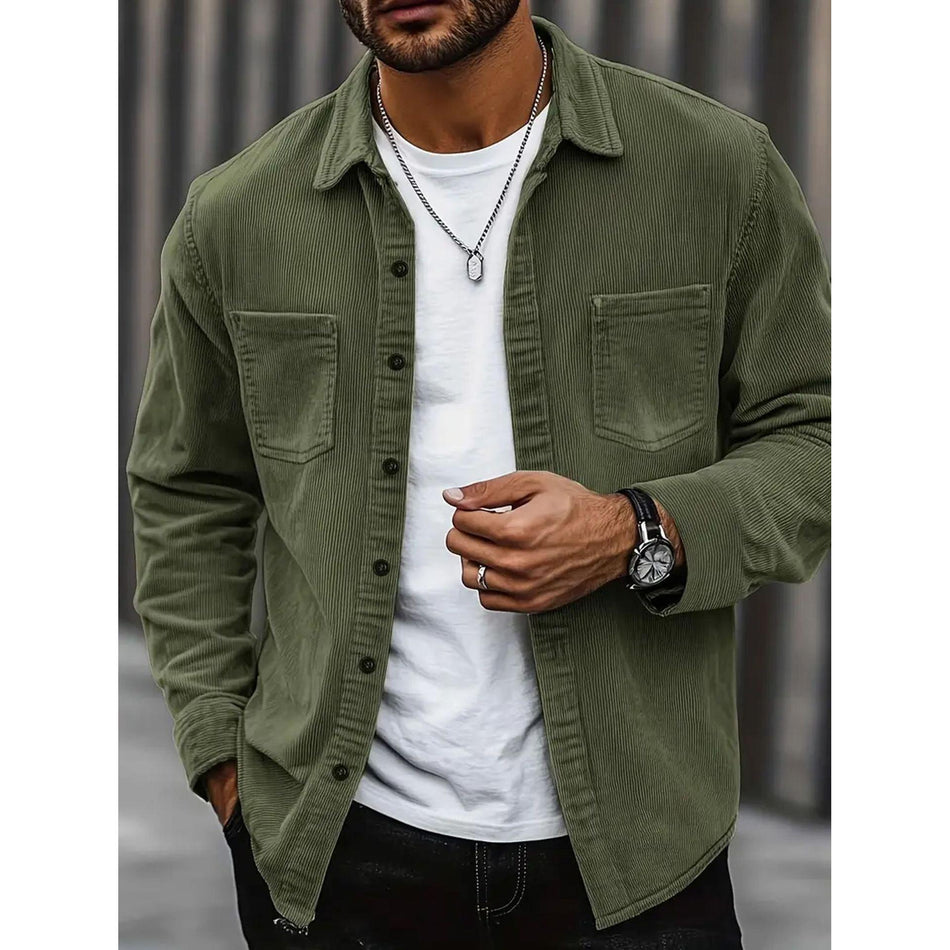 Men's Corduroy Solid Color Long-Sleeve Casual Shirt Jacket