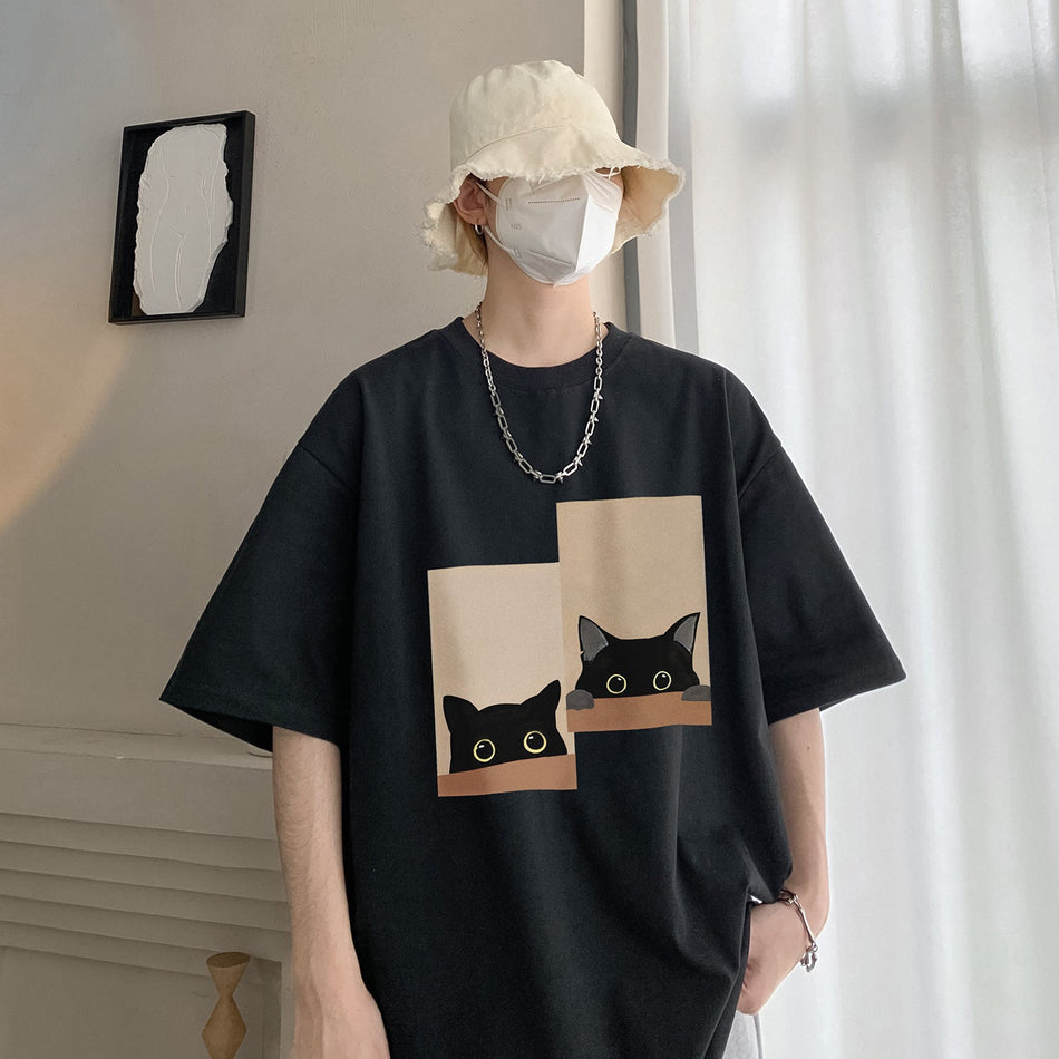Wine Red Silhouette Loose Short-Sleeve T-Shirt Boys Men