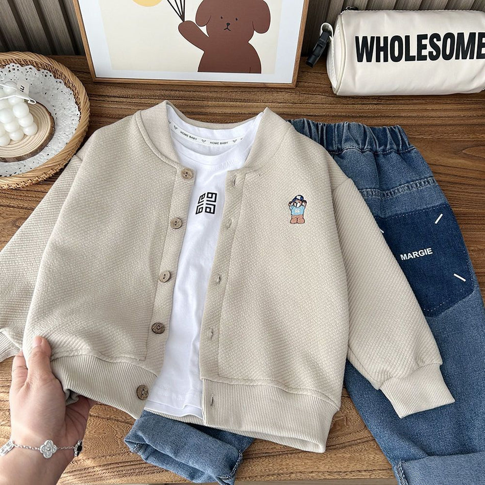 Kids’ Casual Cardigan Jacket – Loose Korean Baseball Style