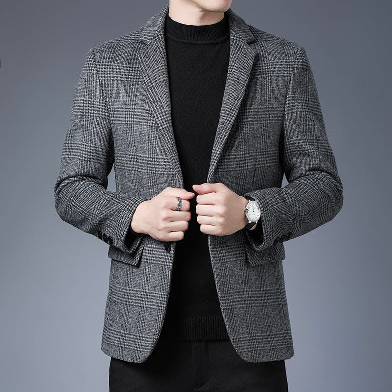 STOCK-Men’s Wool Plaid Suit Jacket – Autumn/Winter Dad Style
