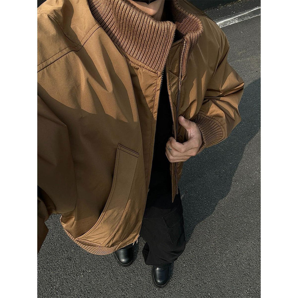 STOCK-Men's Black Cleanfit Pilot Baseball Jacket Autumn Windproof