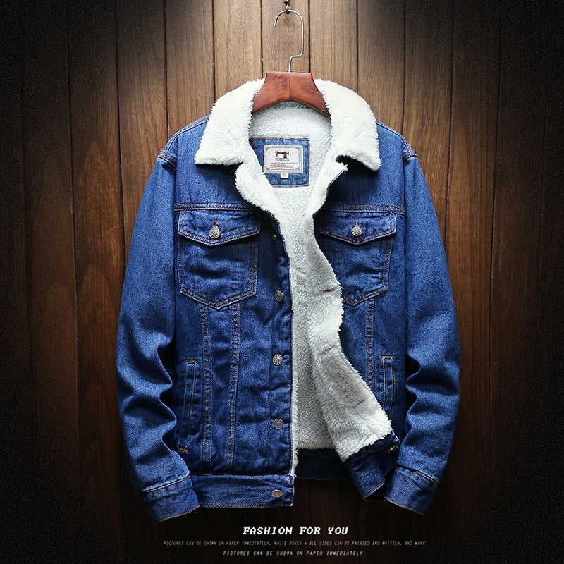 STOCK-Men’s Winter Denim Jacket | Korean Slim Fit Fleece Collar