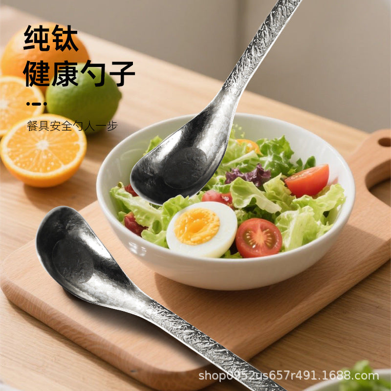 Pure Titanium Soup Spoon Crystal Ice Flower Non-Slip Set