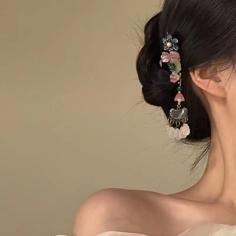 Chinoiserie Flower Long Tassel Hair Clip