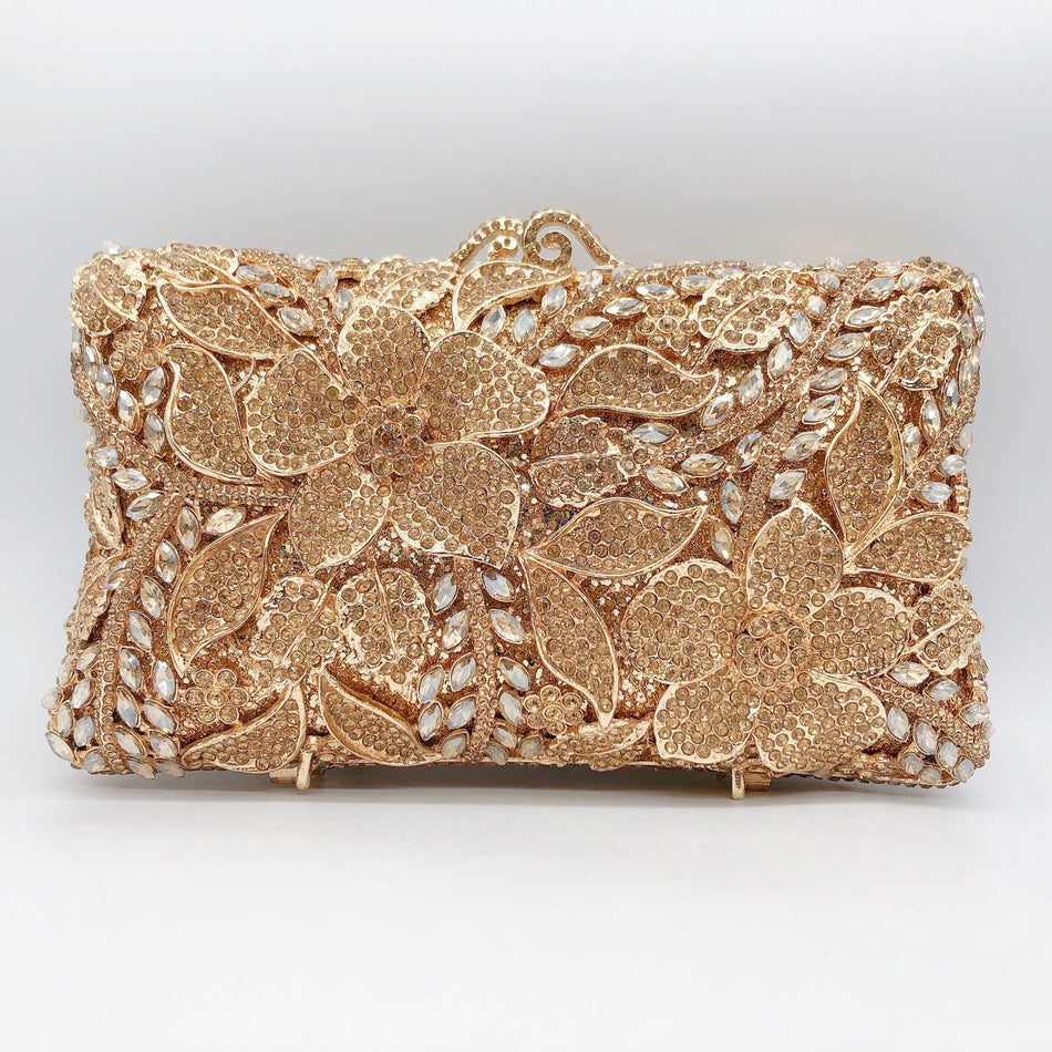 Floral Diamond Evening Clutch – Bridal Rhinestone Bag