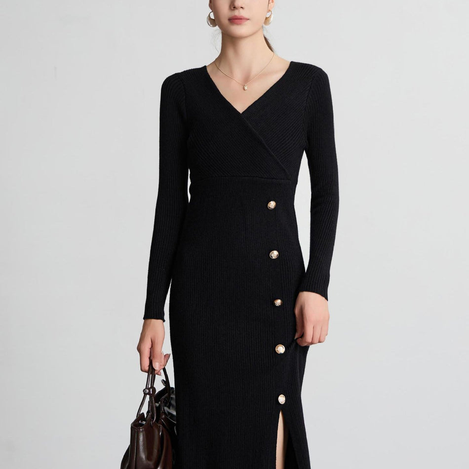 V-Neck Slim Fit Knitted Dress