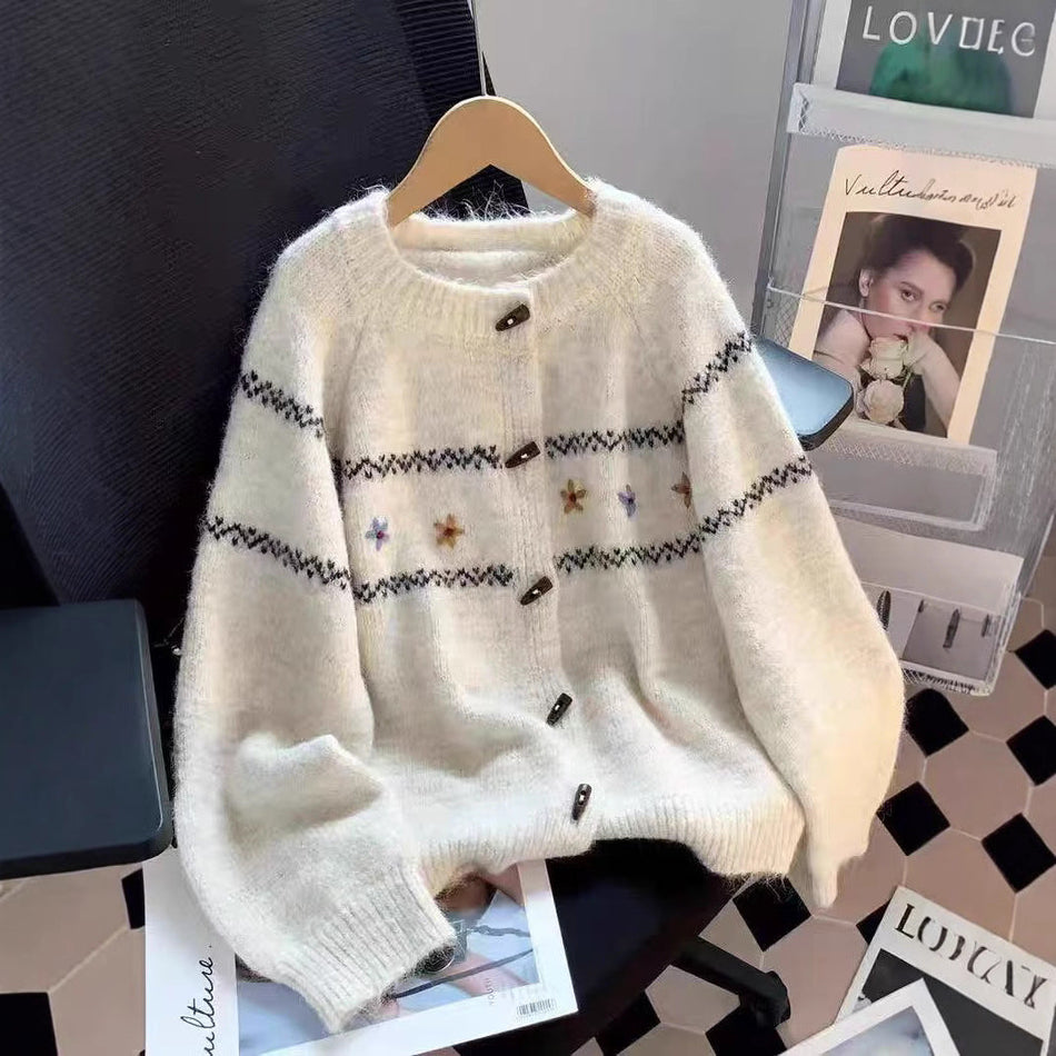 Women’s Retro Jacquard Embroidery Knit Cardigan