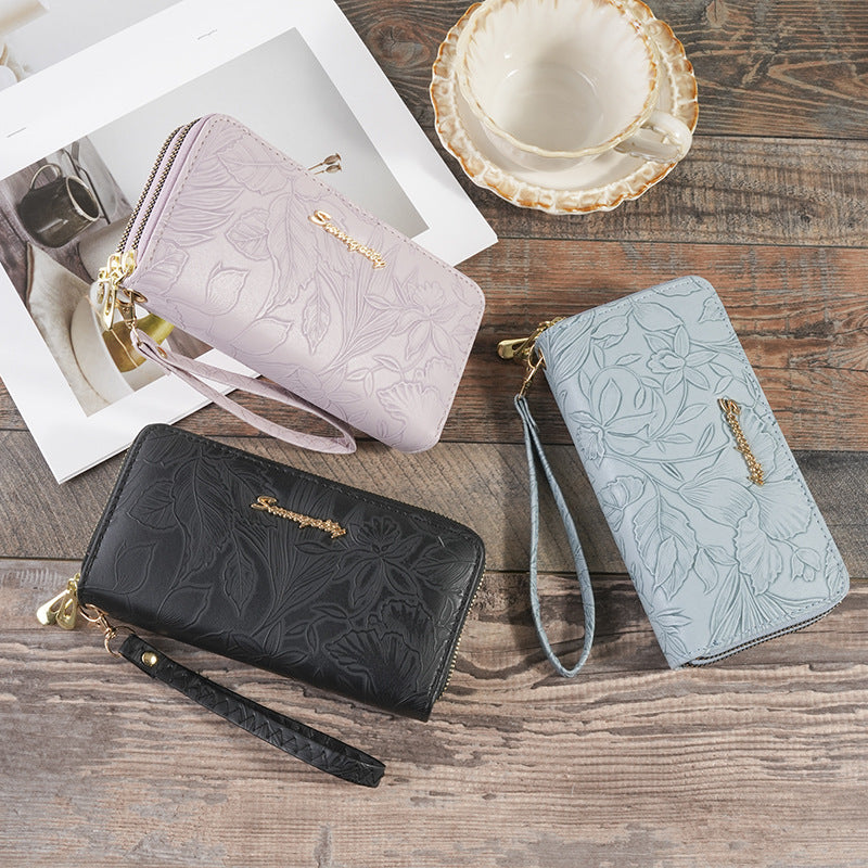 Embossed Double-Zip Wallet – Elegant, Spacious & High-End