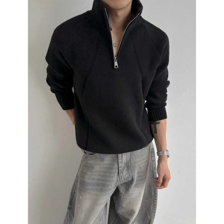 Men’s American Style Black Half Zipper Winter Sweater