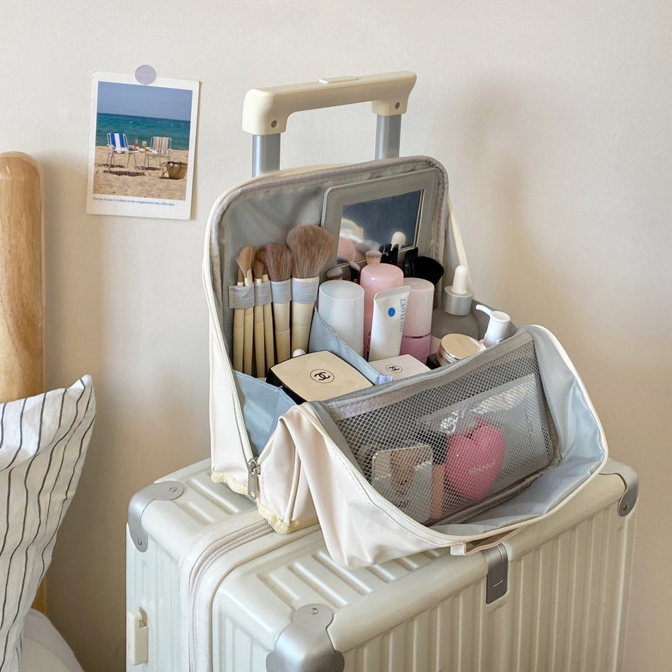 Vertical Mirror Makeup Bag Portable Toiletry Organizer