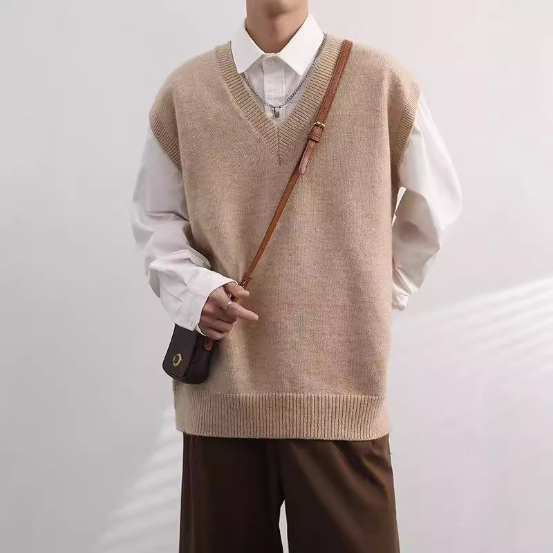 Sleeveless Sweater – Korean Style Loose V-Neck Knit Vest