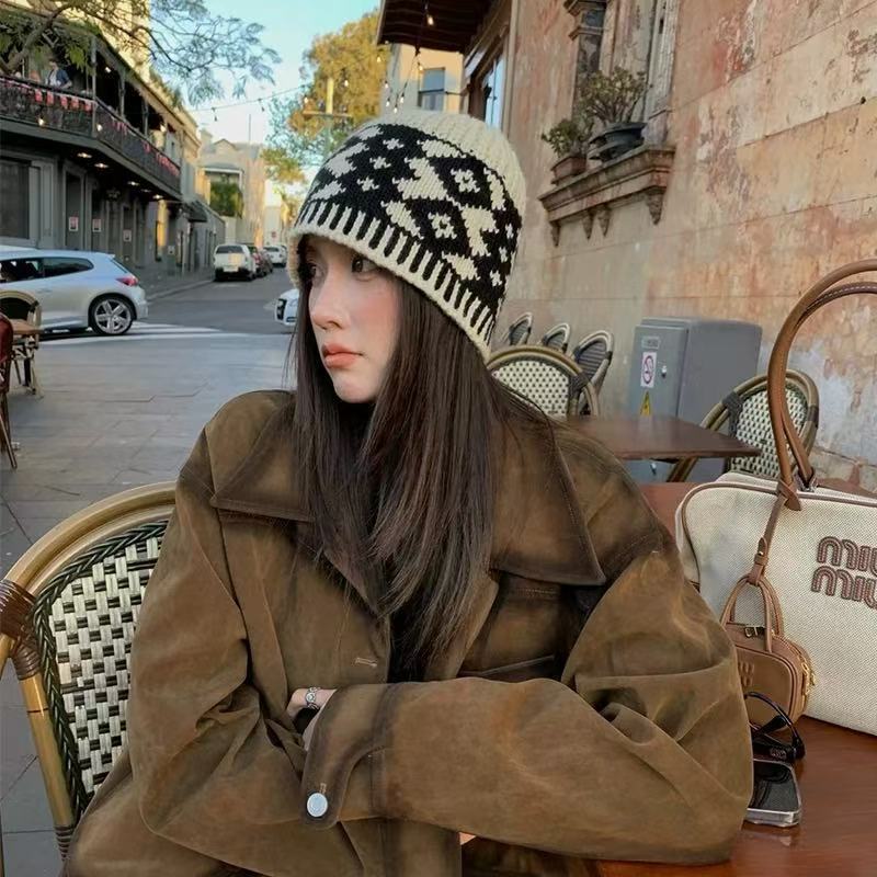 Women’s Retro Wool Blended Knit Hat Warm Winter Cap
