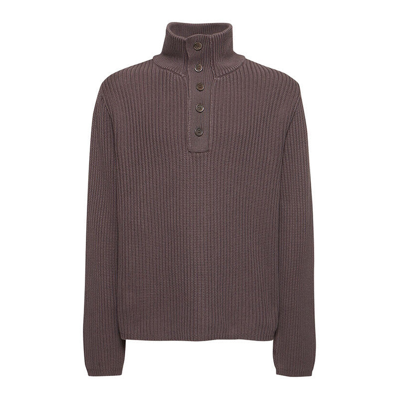Men’s High Collar Cotton Knit Sweater – Warm & Classic