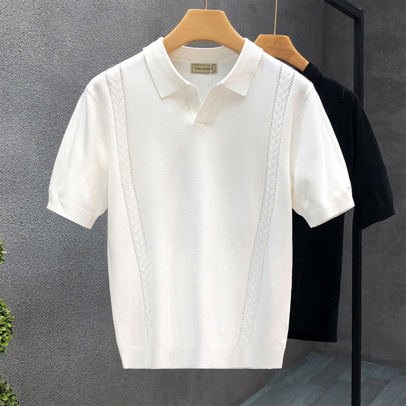 STOCK-Men's Summer Light Luxury Ice Silk Thin Short-Sleeve Sweater