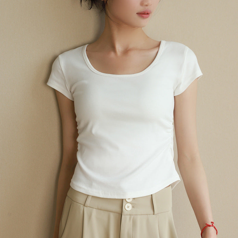 Qui Qu Cotton White T-Shirt for Women  Slim-Fit, Waist-Hugging