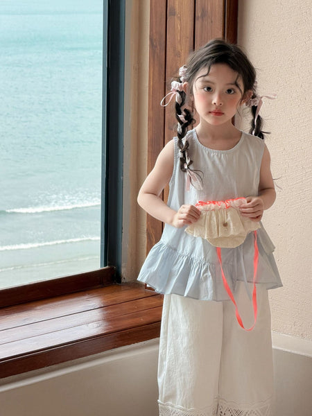 Girls Korean Summer 2-Piece Vest & Wide Pants Set – Summer Kids Fashion Nepal | Tudoholic