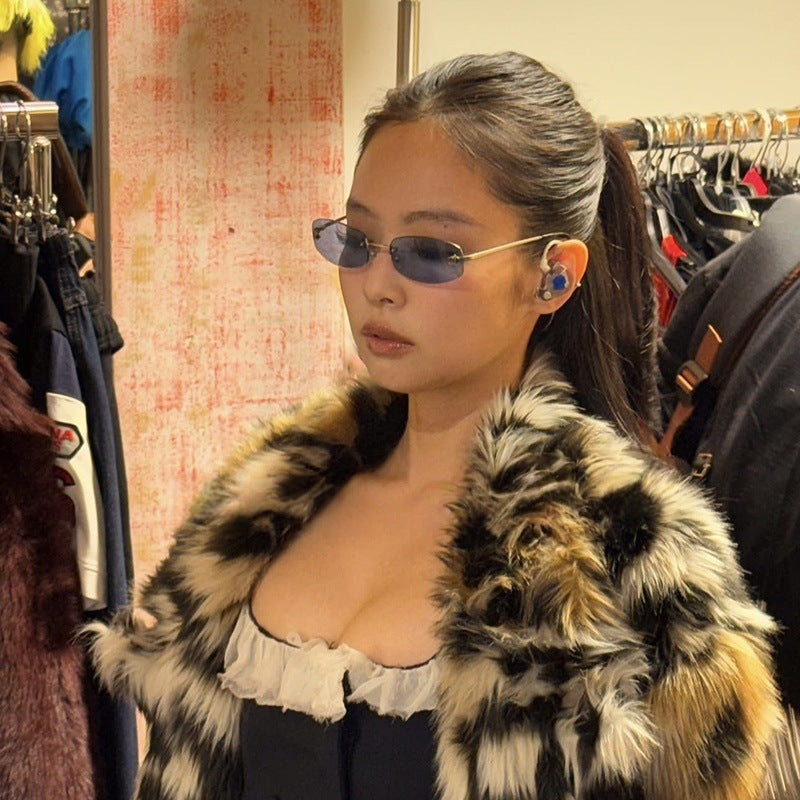 Jennie-Style Square Blue Rimless Sunglasses for Women Trend