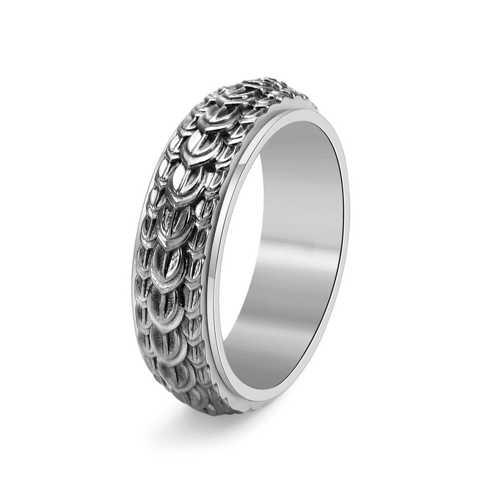 Dragon Scale Rotatable Ring for Men Titanium Steel Vintage