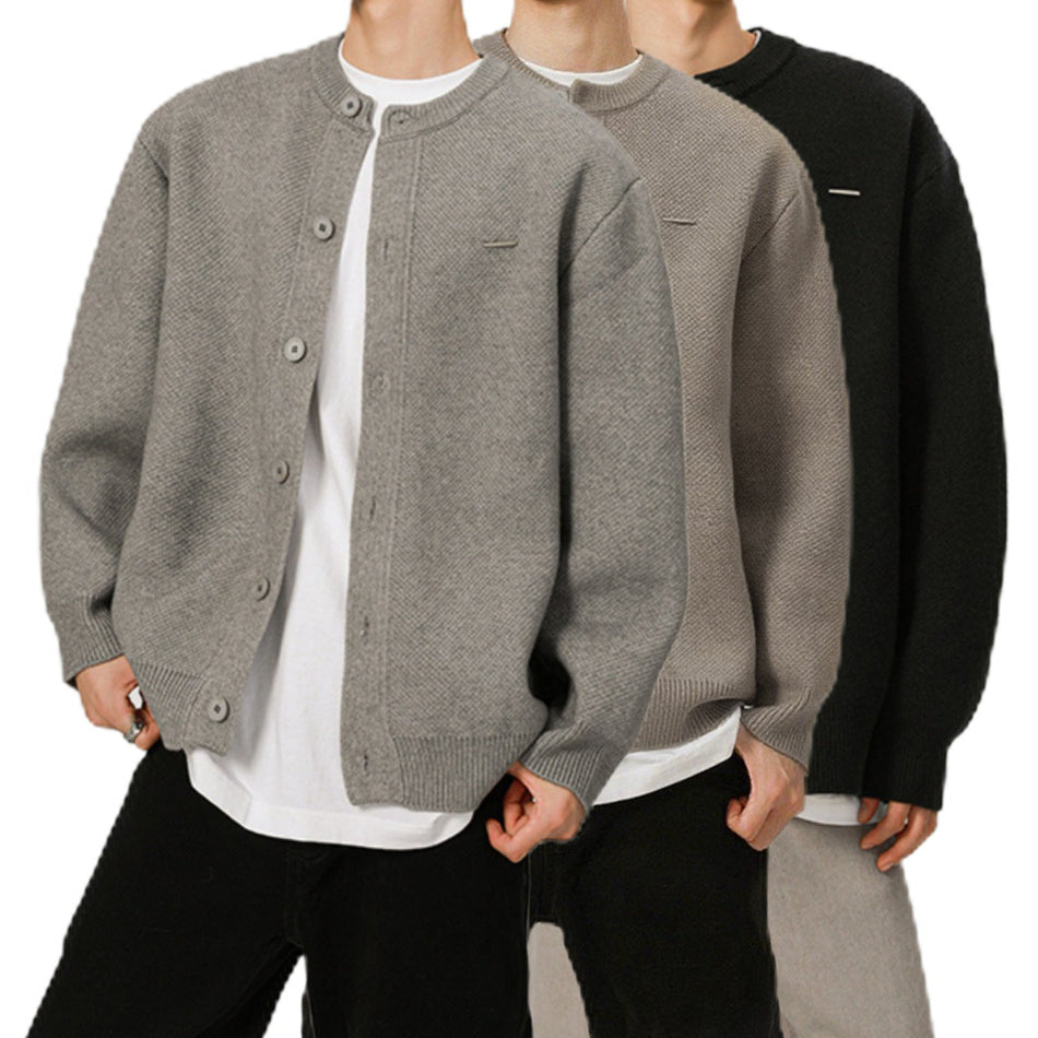 Men’s Large-Size Knit Cardigan – Solid Color Business Sweater