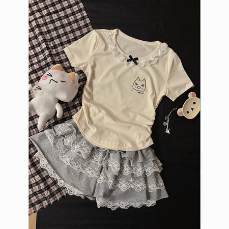 Girls Lace Korean Dress Set – Cartoon Summer Outfit – Outfit Sets – Image 7