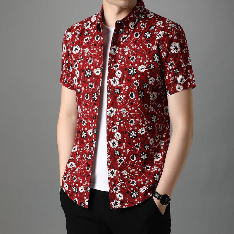 Men’s Slim Fit Floral Short Sleeve Cardigan Shirt