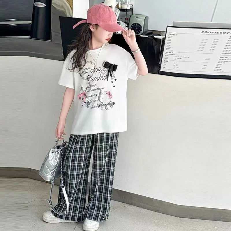 Girls’ Summer 2025 Korean-Style Plaid Two-Piece Set – Summer Kids Fashion Nepal | Tudoholic
