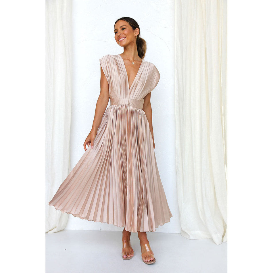 Pleated Zipper Dress – Casual Sleeveless Style