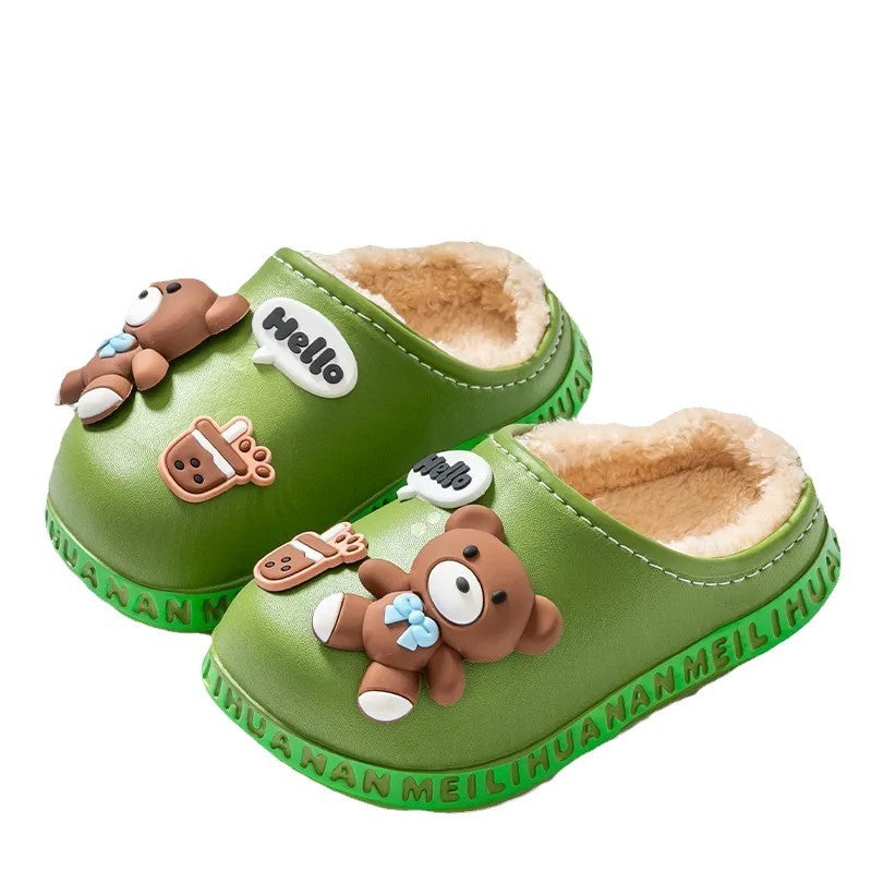 Kids’ Warm Cotton Slippers – Fleece Lined Indoor Shoes
