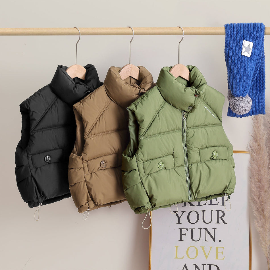 2025 Kids’ Stand-Collar Vest – Korean-Style Autumn/Winter