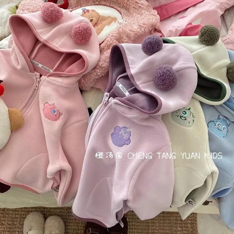Kids Plush Hooded Coat | Warm Autumn Winter Cardigan