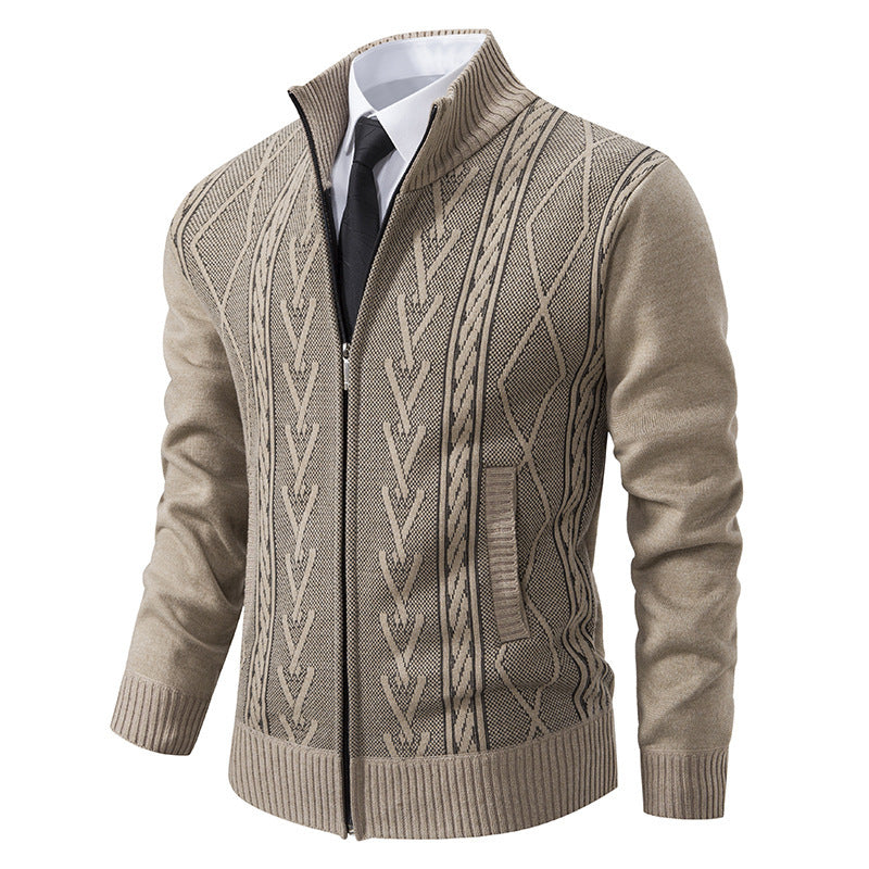 Men's Stand-Up Collar Velvet Thick Knit Outerwear Jacket