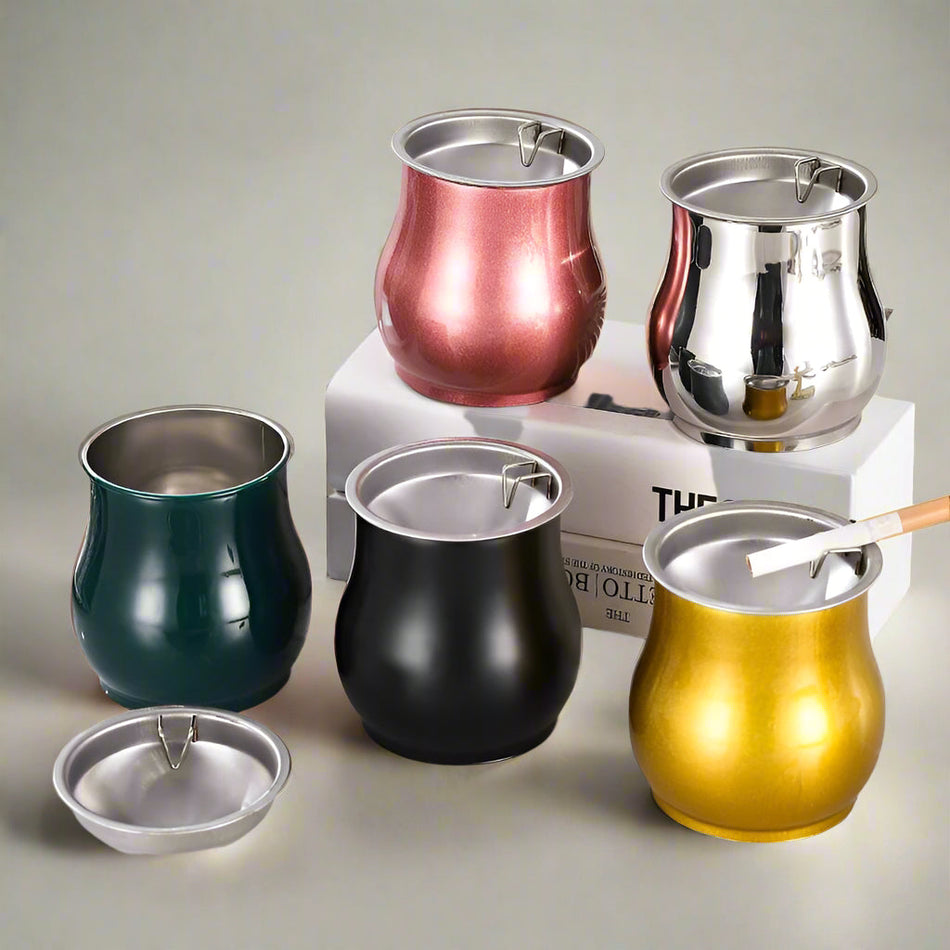Stainless Steel Funnel Ashtray with Lid – Windproof & Stylish