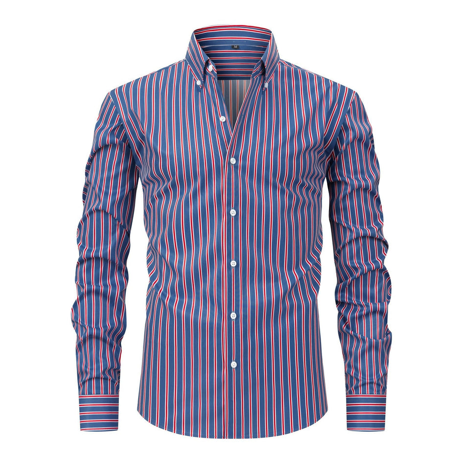 Men’s Striped Digital Print Shirt – Long Sleeve Lapel