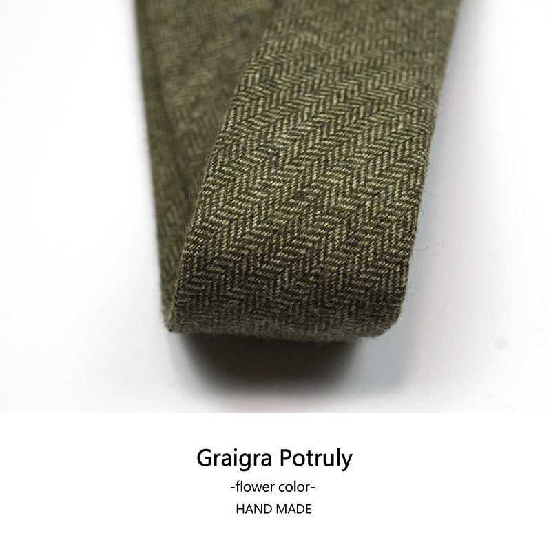 Curry Green Wool Tie – 6cm Retro Tweed Style