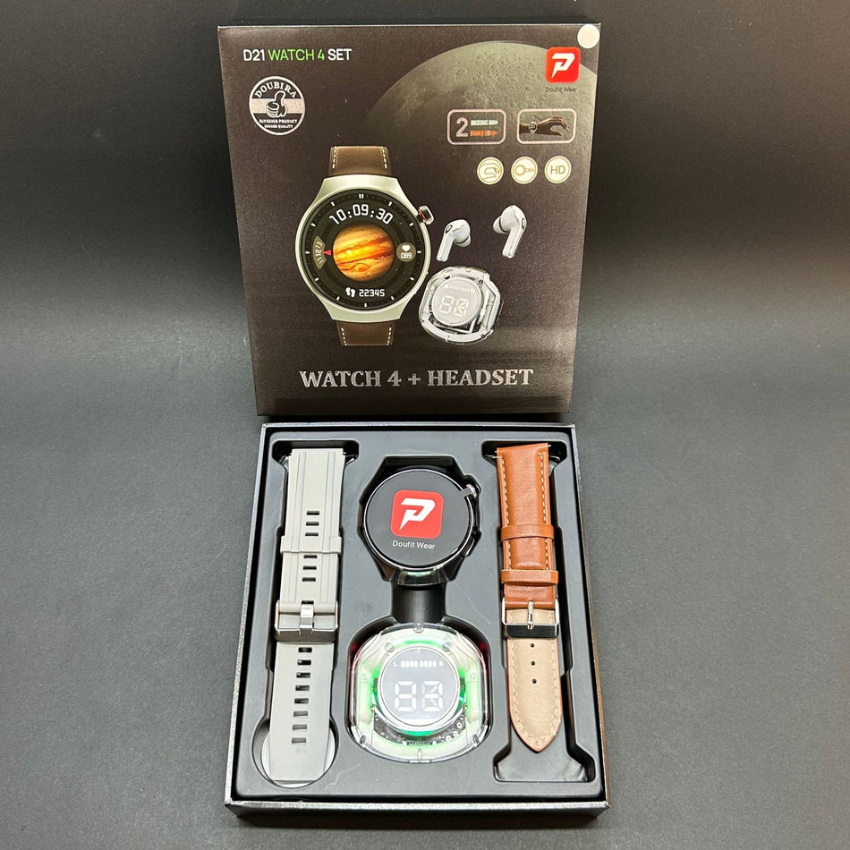 D21 Watch4 Round Screen Smart Watch Set HD Call Multi-Strap