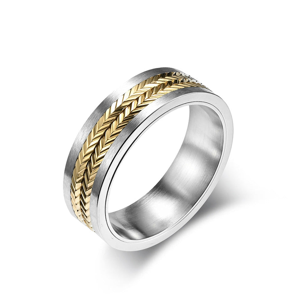 Wheat Pattern Rotating Titanium Steel Ring for Men