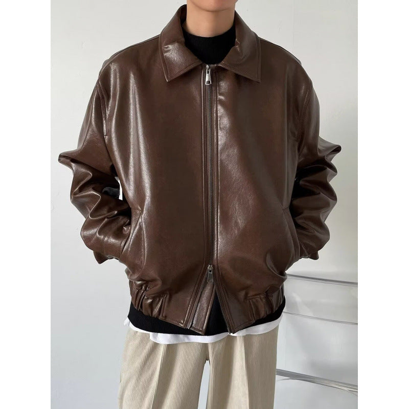 Korean Style PU Leather Jacket Men | Autumn Winter Retro