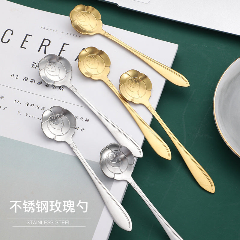 Creative Stainless Steel Rose Spoon for Coffee & Desserts