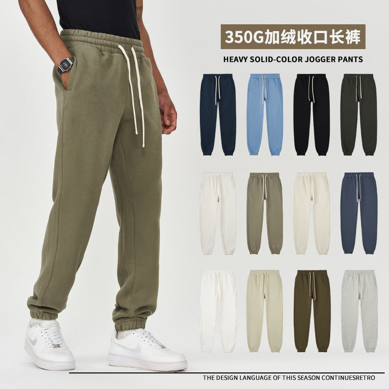 Men’s 350G Fleece-Lined Loose Casual Pants Autumn Winter