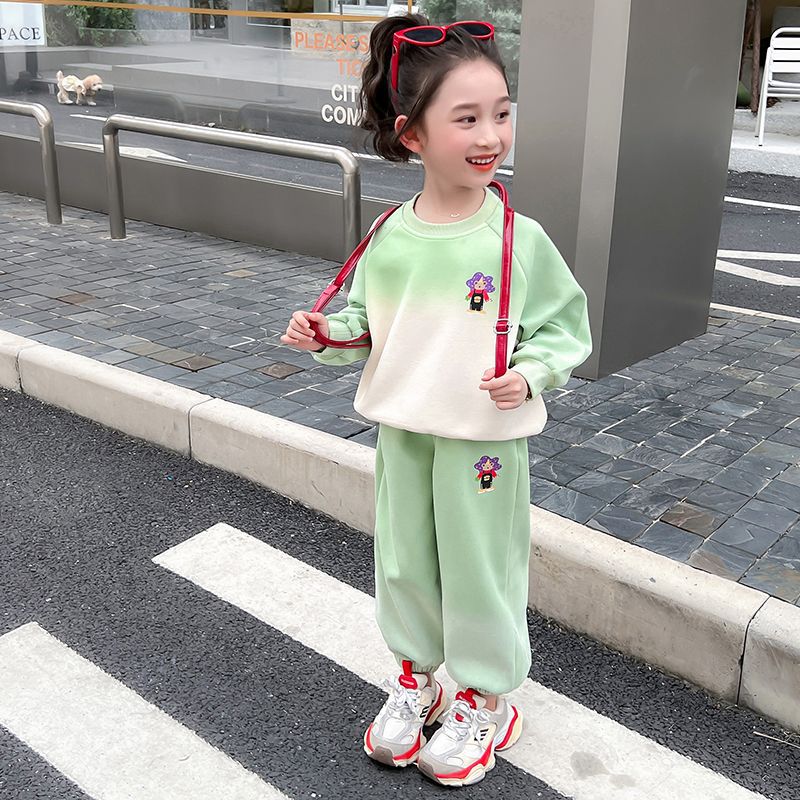 Girls Gradient Cartoon Sweatshirt & Pants Set – Spring Autumn Kids Outfit Nepal | Tudoholic