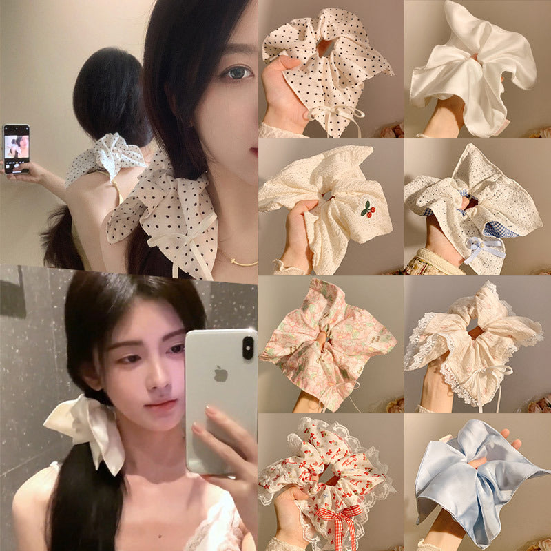 Korean Lace Square Scarf & Oversized Hair Ring – High-Grade Hair