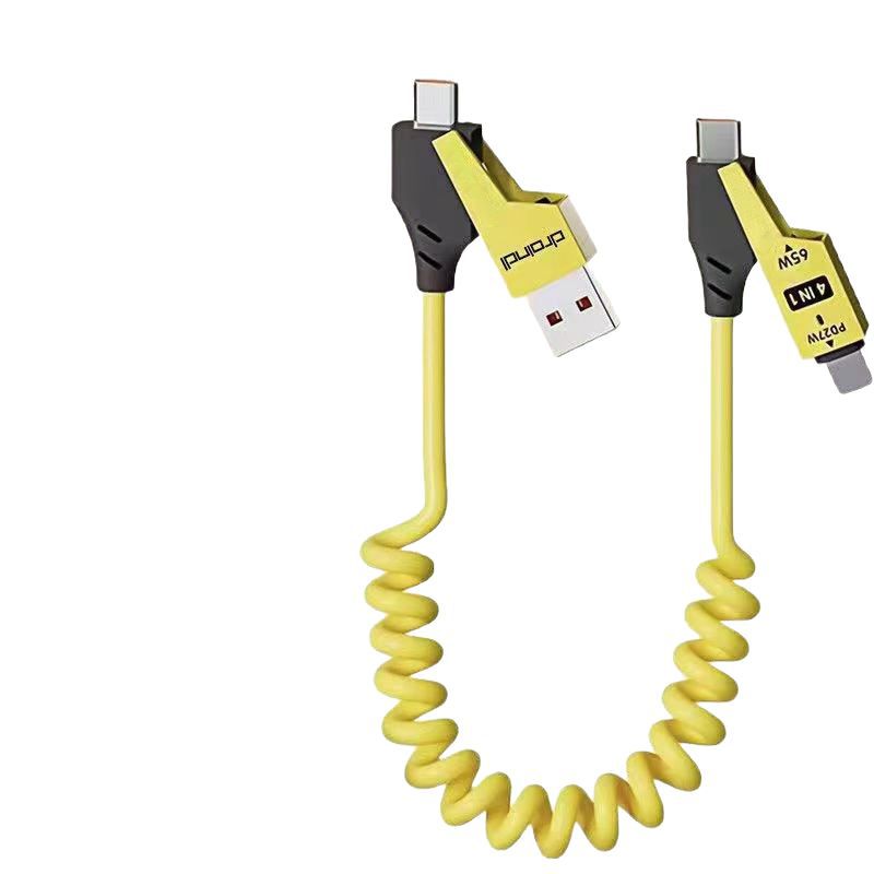 65W 4-in-1 Spring Telescopic Car Fast Charging Cable